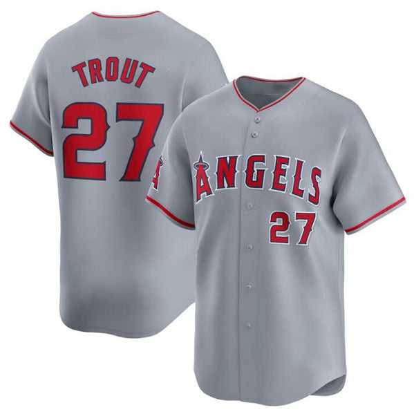 Los Angeles Angels #27 Mike Trout Gray AmberGomez Away Limited Stitched Jersey