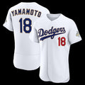 Los Angeles Dodgers #18 Yoshinobu Yamamoto White AmberGomez 2026 Gold Collection Authentic Jersey