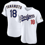 Los Angeles Dodgers #18 Yoshinobu Yamamoto White AmberGomez 2026 Gold Collection Authentic Jersey