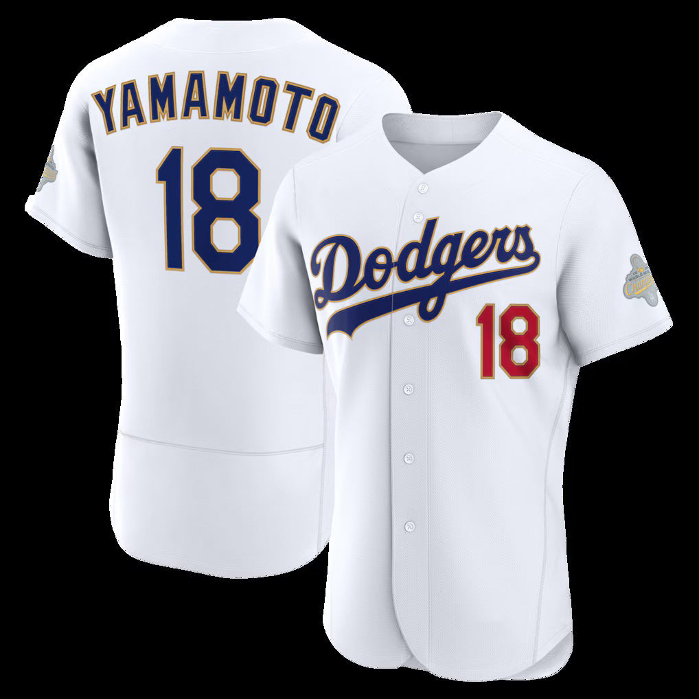 Los Angeles Dodgers #18 Yoshinobu Yamamoto White AmberGomez 2026 Gold Collection Authentic Jersey