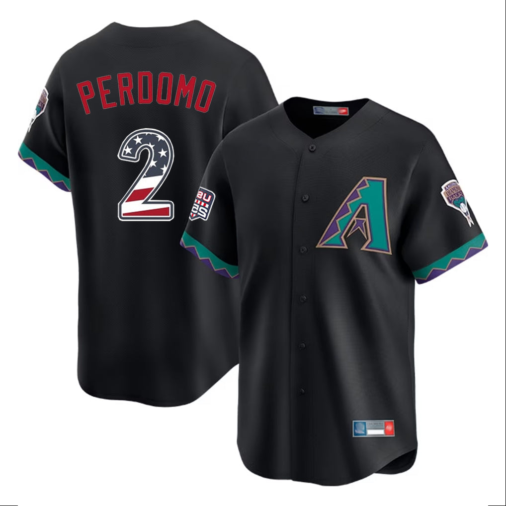 Arizona Diamondbacks #2 Geraldo Perdomo Player Black AmberGomez USA 250 Fourth of July Home Game Stitched Jerseys