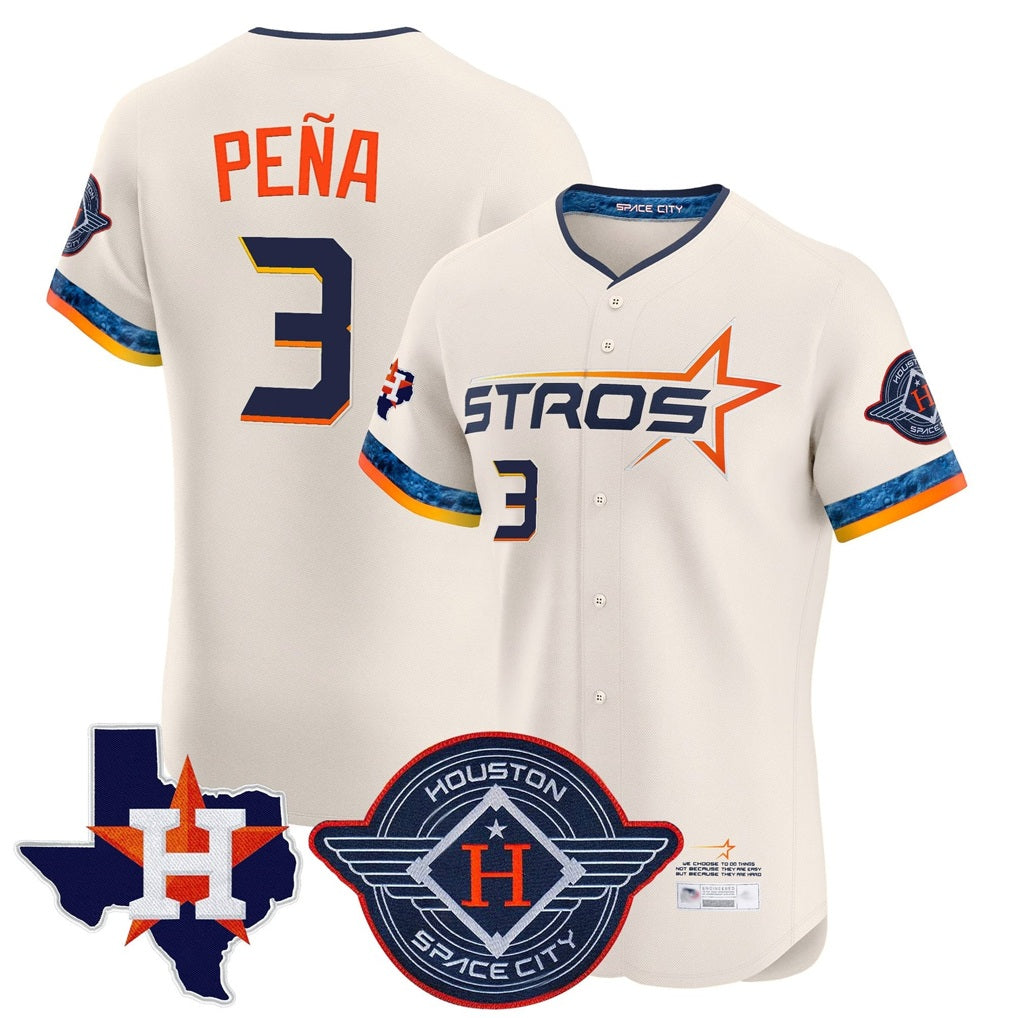 Houston Astros #3 Jeremy Pena Player Cream AmberGomez City Connect Texas Patch Vapor Premier Limited Elite Home Stitched Jerseys