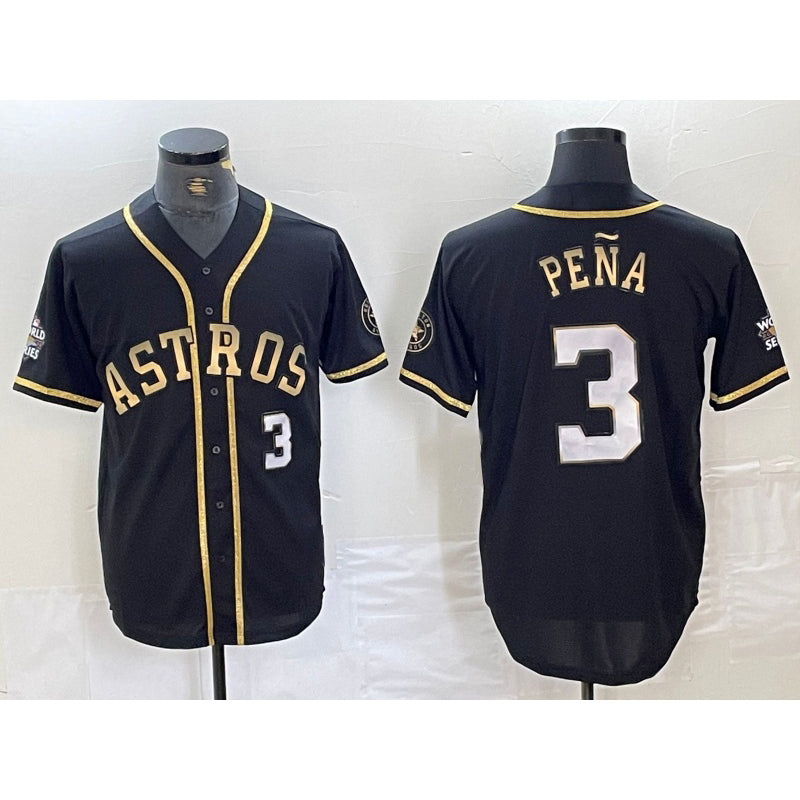 Houston Astros #3 Jeremy Pena Black Gold AmberGomez Player Number Cool Base Jersey