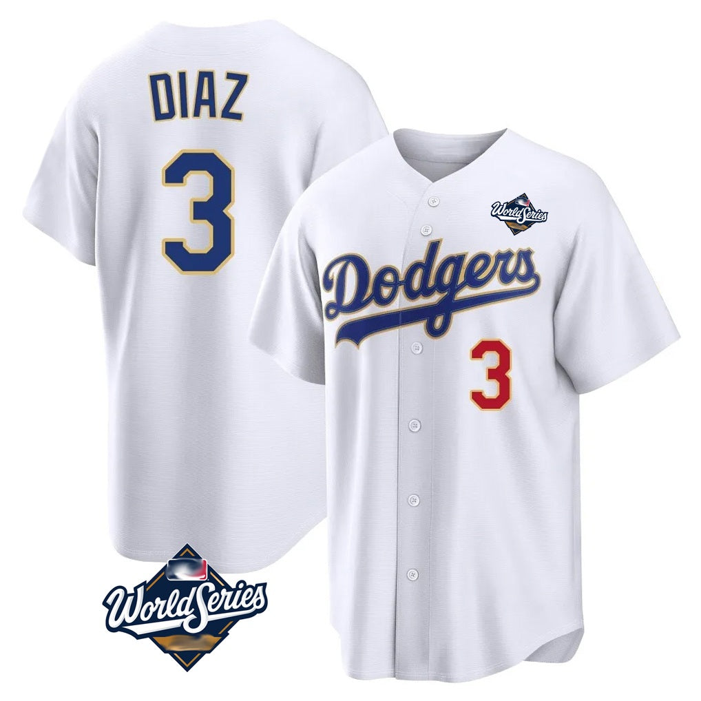 Los Angeles Dodgers #3 Edwin D¨ªaz Player Gold White AmberGomez World Series World Series 2026 Collection Stadium Limited Stitched Jerseys