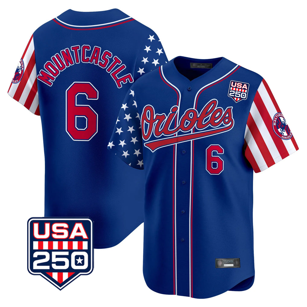Baltimore Orioles #6 Ryan Mountcastle Player Royal AmberGomez USA 250 Independence Day Vapor Premier Limited Home Game Stitched Jerseys