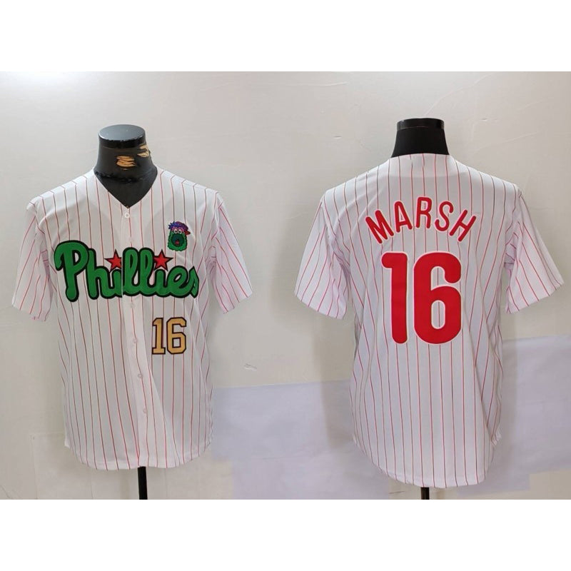 Philadelphia Phillies #16 Brandon Marsh White Green AmberGomez Cool Base Stitched Jerseys