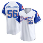 Atlanta Braves #56 Spencer Schwellenbach Player White AmberGomez Throwback Cooperstown Collection T-shirt Game Stitched Jerseys
