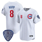Chicago Cubs #8 Ian Happ Player White AmberGomez Pinstripe Vapor Premier Limited Home Stitched Jerseys