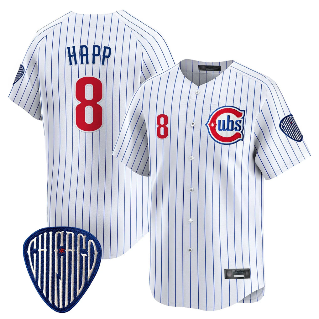 Chicago Cubs #8 Ian Happ Player White AmberGomez Pinstripe Vapor Premier Limited Home Stitched Jerseys