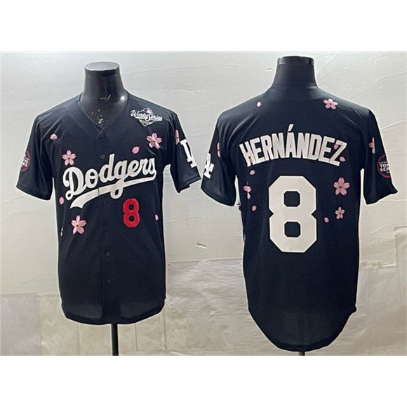Los Angeles Dodgers #8 Enrique Hern¨¢ndez Black AmberGomez 2025 World Series Patch Tokyo Series Limited Stitched Jersey