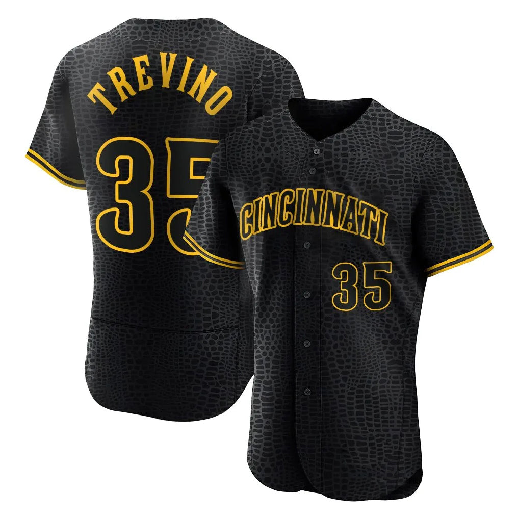 Cincinnati Reds #35 Jose Trevino Player Black AmberGomez Snake Skin City Limited Elite Home Stitched Jerseys