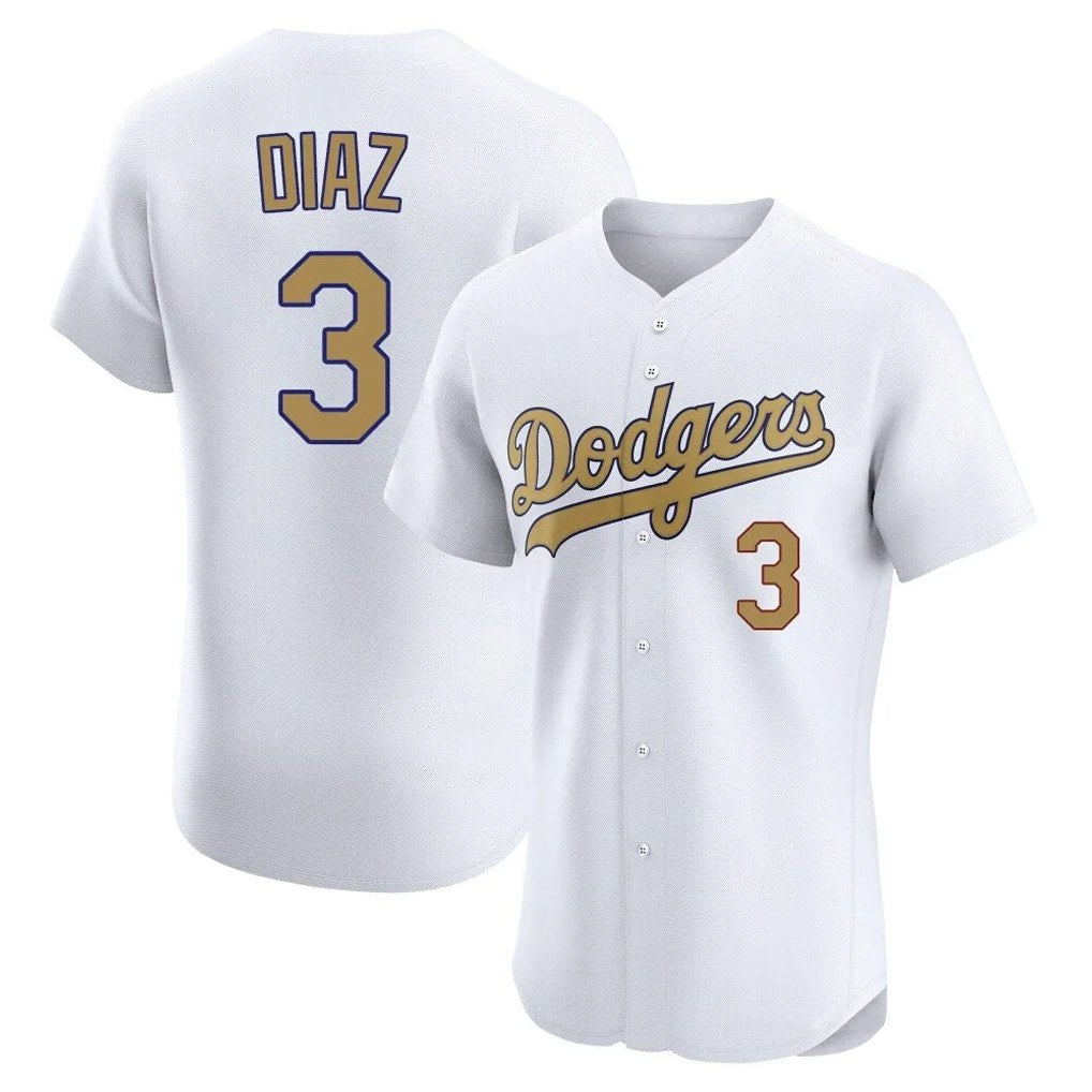 Los Angeles Dodgers #3 Edwin D¨ªaz Player Gold AmberGomez Limited Elite Home Stitched Jerseys