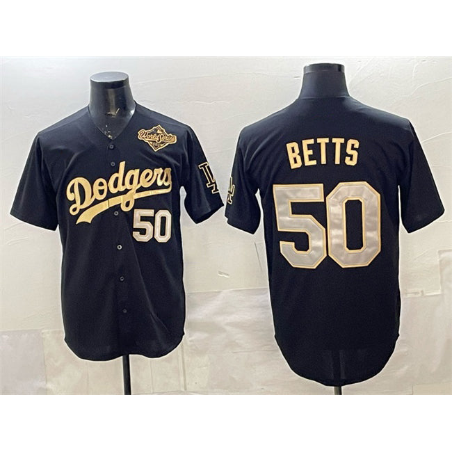 Los Angeles Dodgers #50 Mookie Betts Black Gold AmberGomez 2025 World Series Patch Limited Stitched Jersey