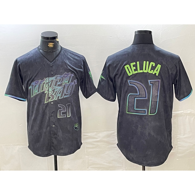 Tampa Bay Rays #21 Jonny DeLuca Number Charcoal AmberGomez 2024 City Connect Limited Stitched Jersey 2