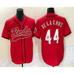 Cincinnati Reds #44 Elly De La Cruz Red AmberGomez With Patch Cool Base Stitched Jersey