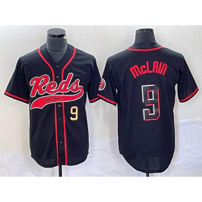 Cincinnati Reds #9 Matt McLain Number Black AmberGomez 2023 City Connect Cool Base Stitched Jersey 2