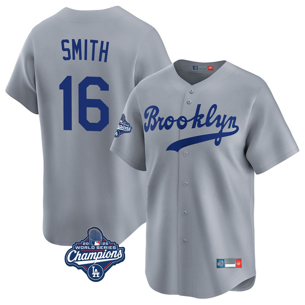 Los Angeles Dodgers #16 Will Smith Player Gray AmberGomez World Series Meet Game Limited Home Stitched Jerseys