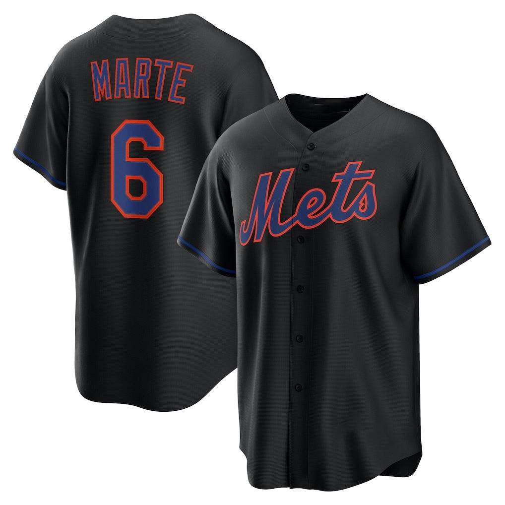 New York Mets #6 Starling Marte Black AmberGomez Alternate Replica Jersey