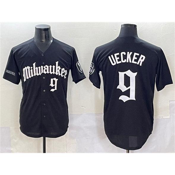 Milwaukee Brewers #9 Bob Uecker Black AmberGomez 'Gothic 414 Shadows Edition' Vapor Premier Limited Stitched Jersey