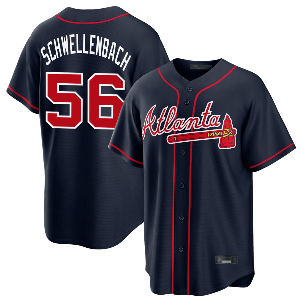 Atlanta Braves #56 Spencer Schwellenbach Player Navy AmberGomez Home Game Stitched Jerseys
