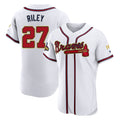 Atlanta Braves #27 Austin Riley Player White Gold AmberGomez Limited Elite Home Game Stitched Jerseys