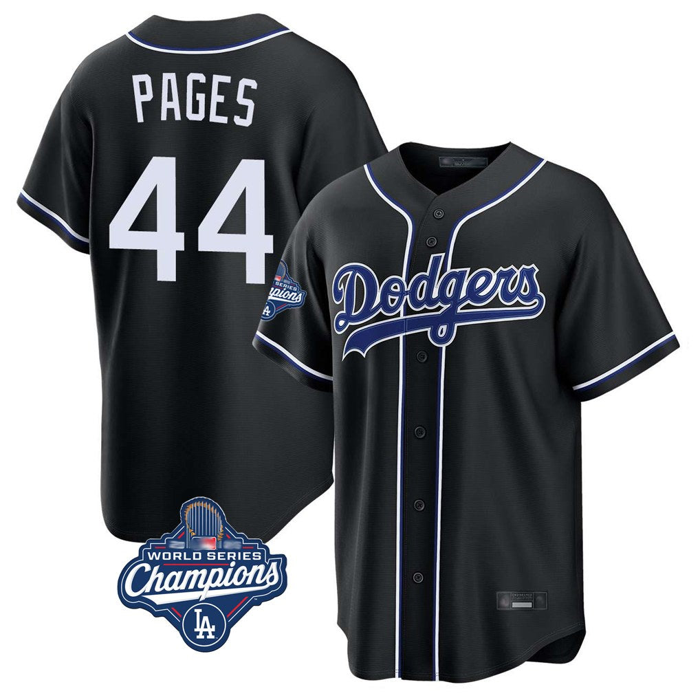 Los Angeles Dodgers #44 Andy Pages Player Black AmberGomez World Series Meet Carbon Limited Home Stitched Jerseys