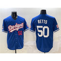 Los Angeles Dodgers #50 Mookie Betts Royal AmberGomez With American Flag Patch Limited Stitched Jersey