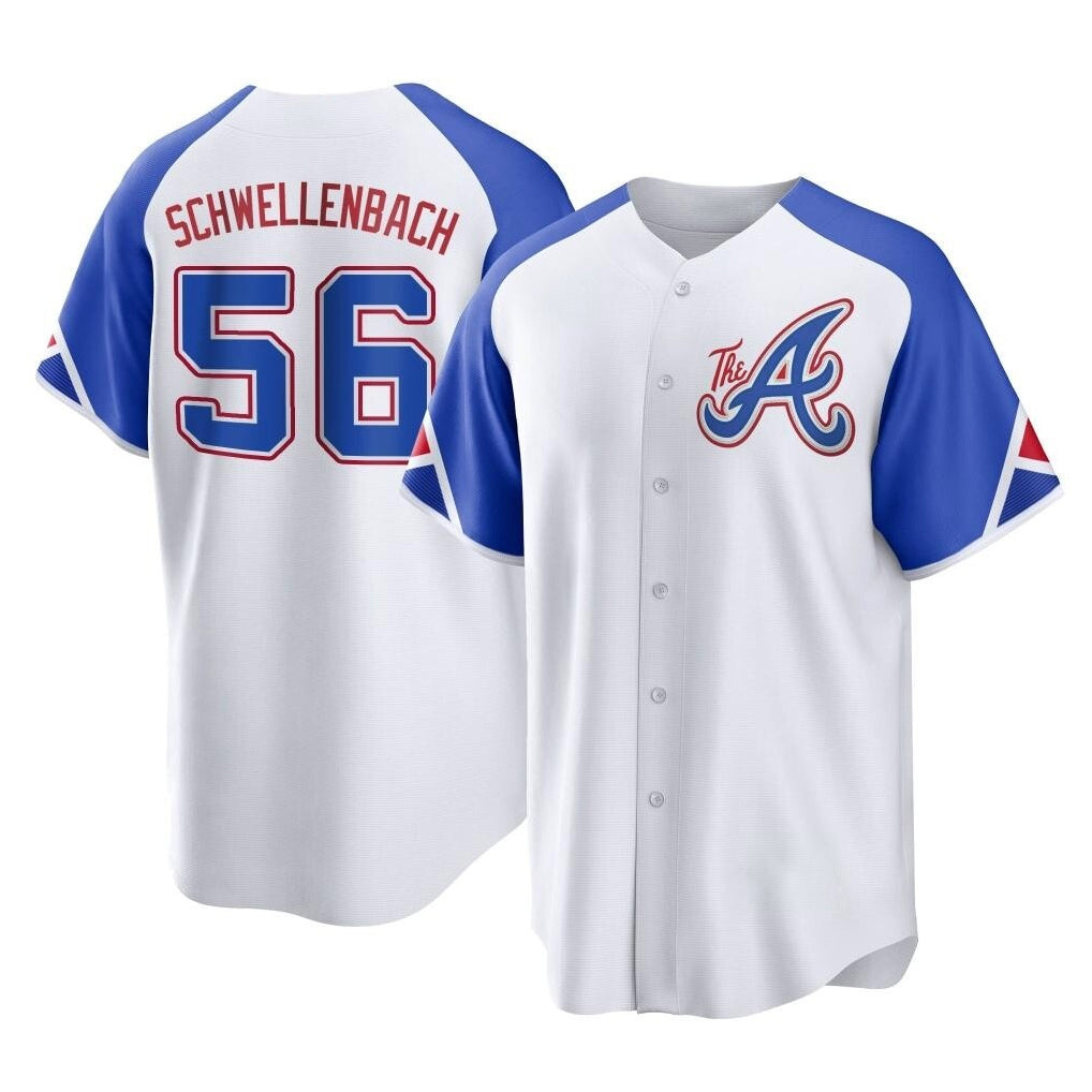 Atlanta Braves #56 Spencer Schwellenbach Player White AmberGomez City Connect Home Game Stitched Jerseys