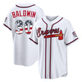 Atlanta Braves #30 Drake Baldwin Player White AmberGomez USA 250 Fourth Of July Limited Home Game Stitched Jerseys