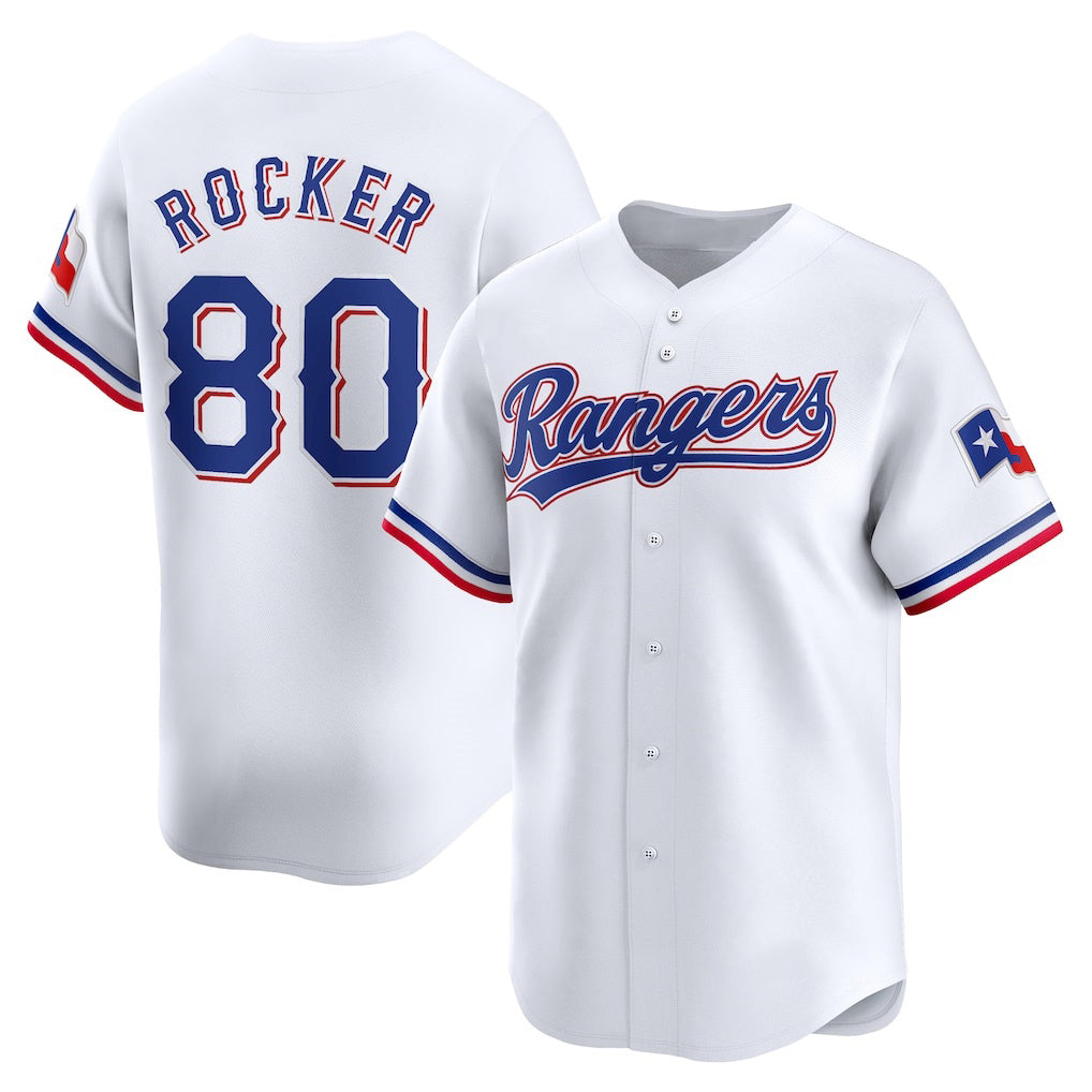 Texas Rangers #80 Kumar Rocker White AmberGomez Home Limited Player Jersey