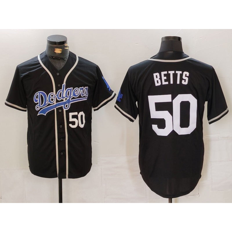 Los Angeles Dodgers #50 Mookie Betts Number Black AmberGomez White Cool Base Stitched Jerseys