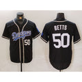 Los Angeles Dodgers #50 Mookie Betts Number Black AmberGomez White Cool Base Stitched Jerseys