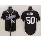 Los Angeles Dodgers #50 Mookie Betts Number Black AmberGomez White Cool Base Stitched Jerseys
