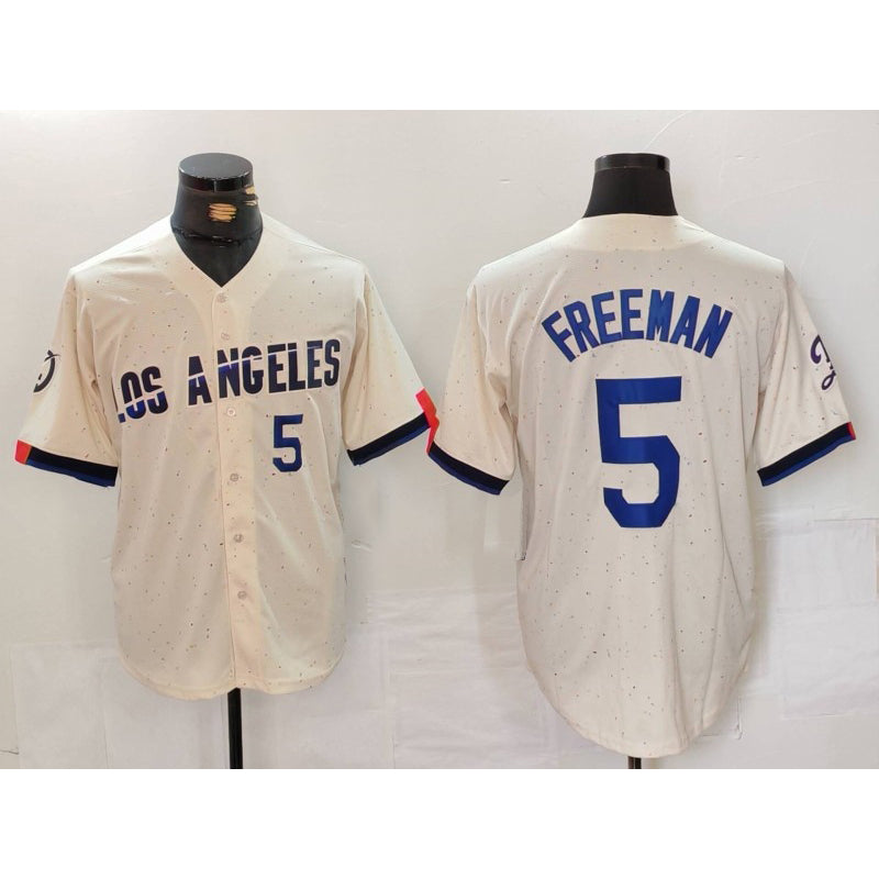 Los Angeles Dodgers #5 Freddie Freeman Number Cream AmberGomez 2024 City Connect Limited Stitched Jerseys