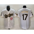 Los Angeles Dodgers #17 Shohei Ohtani Number White Gold AmberGomez Fashion Stitched Cool Base Limited Jerseys