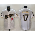 Los Angeles Dodgers #17 Shohei Ohtani Number White Gold AmberGomez Fashion Stitched Cool Base Limited Jerseys