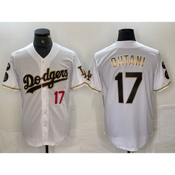 Los Angeles Dodgers #17 Shohei Ohtani Number White Gold AmberGomez Fashion Stitched Cool Base Limited Jerseys