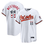 Baltimore Orioles #11 Jordan Westburg Player White AmberGomez USA 250 Fourth of July Home Game Stitched Jerseys