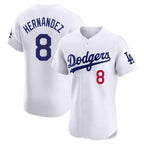 Los Angeles Dodgers #8 Enrique Hern¨¢ndez Player White AmberGomez Limited Elite Home Stitched Jerseys