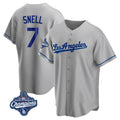 Los Angeles Dodgers #7 Blake Snell Player Gray AmberGomez World Series Meet Road Game Stitched Jerseys