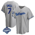Los Angeles Dodgers #7 Blake Snell Player Gray AmberGomez World Series Meet Road Game Stitched Jerseys