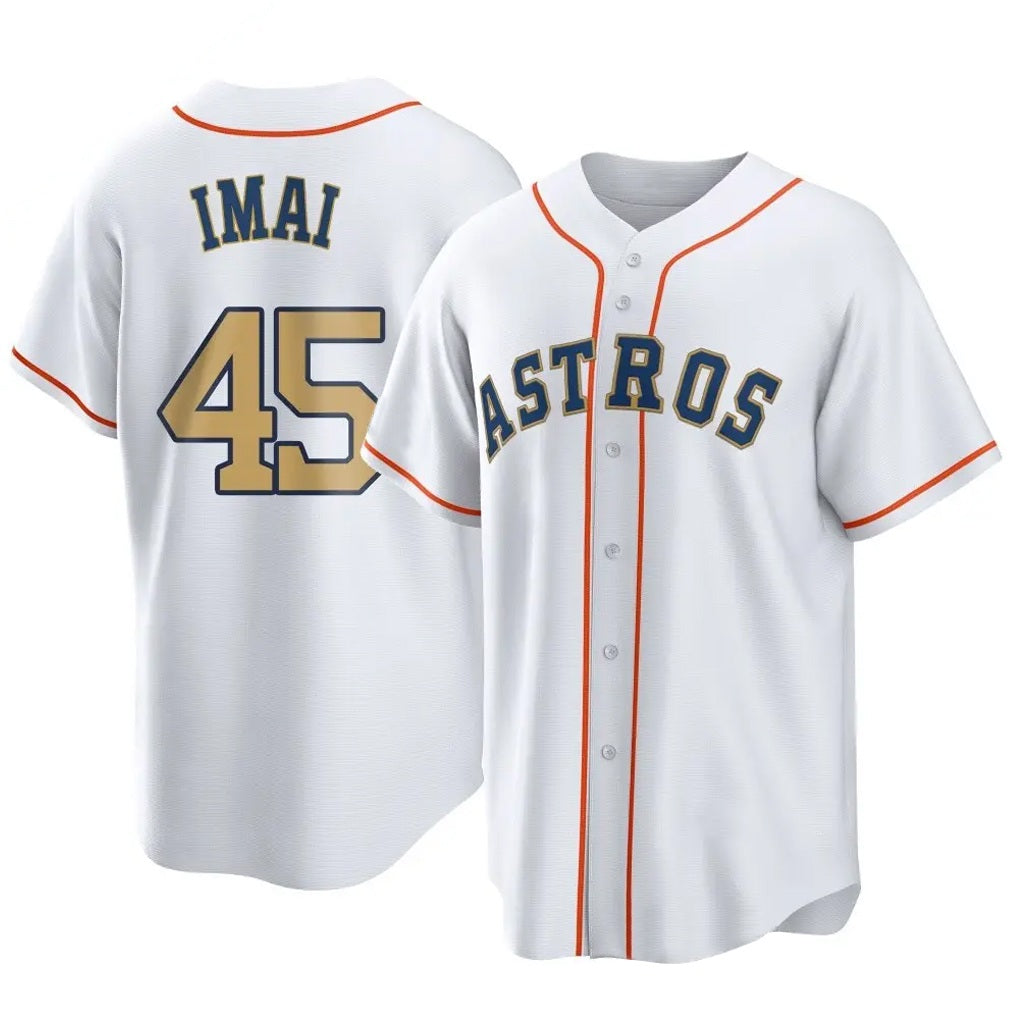 Houston Astros #45 Tatsuya Imai Player Gold AmberGomez Collection Game Home Stitched Jerseys