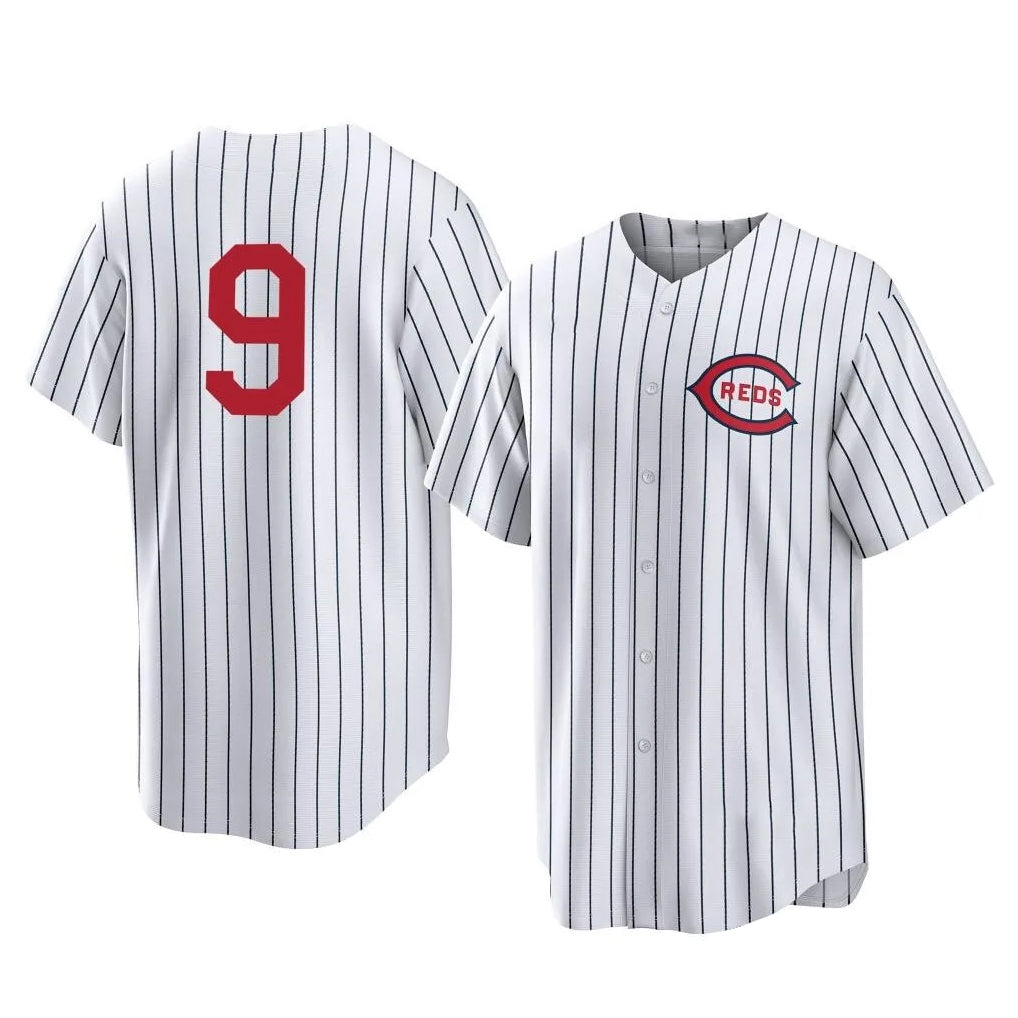 Cincinnati Reds #9 Matt McLain Player White AmberGomez Stripe Field of Dreams Game Home Stitched Jerseys