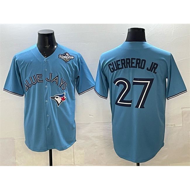 Toronto Blue Jays #27 Vladimir Guerrero Jr. Blue AmberGomez 2025 World Series Cool Base Stitched Jersey