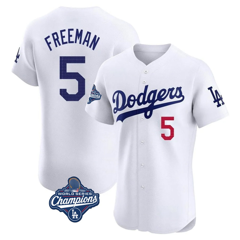 Los Angeles Dodgers #5 Freddie Freeman Player White AmberGomez World Series Meet Limited Elite Home Stitched Jerseys