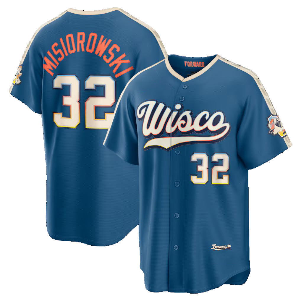 Milwaukee Brewers #32 Jacob Misiorowski Mineral Blue AmberGomez 2026 City Connect Stadium Jersey