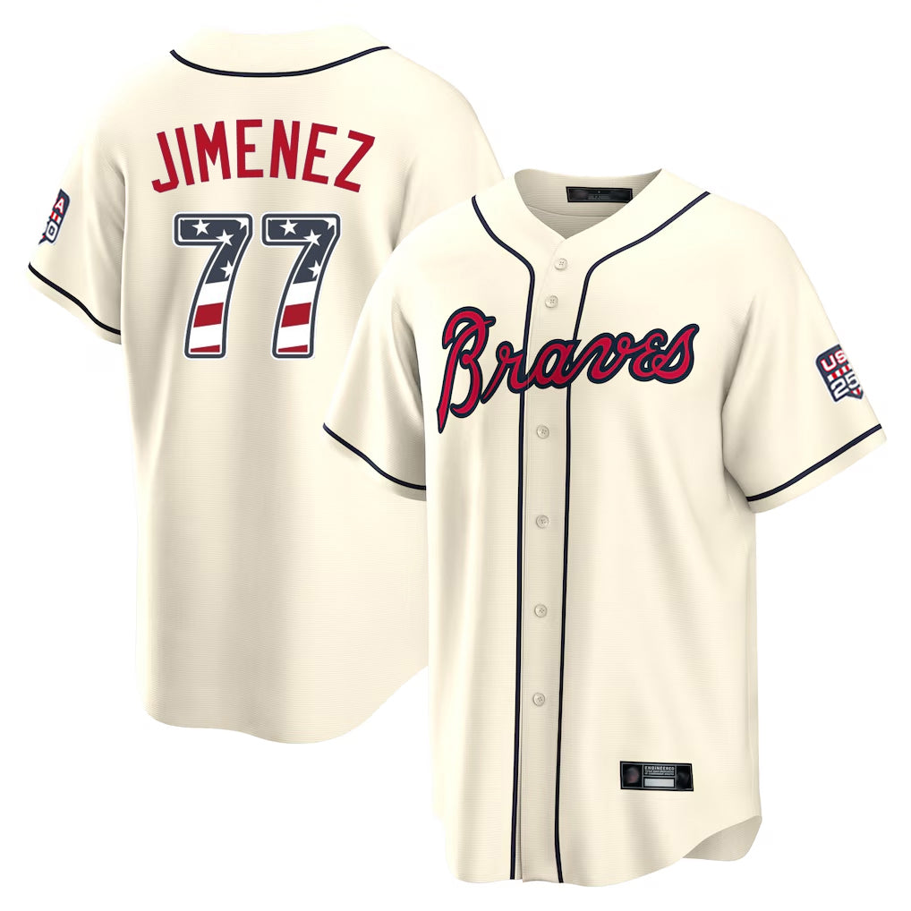 Atlanta Braves #77 Joe Jimenez Player Cream AmberGomez USA 250 Fourth Of July Limited Home Game Stitched Jerseys
