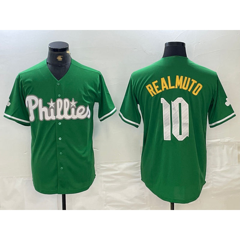 Philadelphia Phillies #10 JT Realmuto Kelly Green AmberGomez Cool Base Jersey