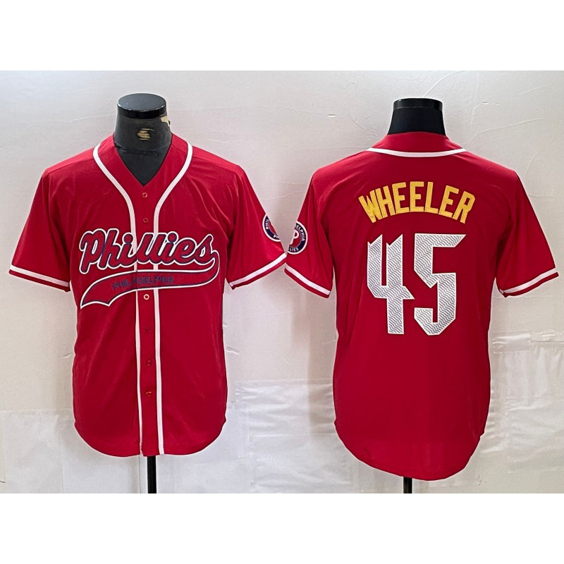 Philadelphia Phillies #45 Zack Wheeler Red AmberGomez Cool Base Stitched Jersey