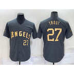 Los Angeles Angels #27 Mike Trout Number Grey AmberGomez 2022 All Star Stitched Cool Base Jersey